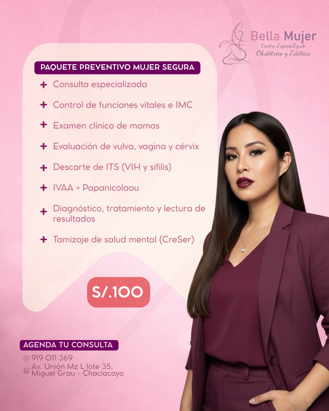 Paquete Preventivo Mujer Segura — S/ 100